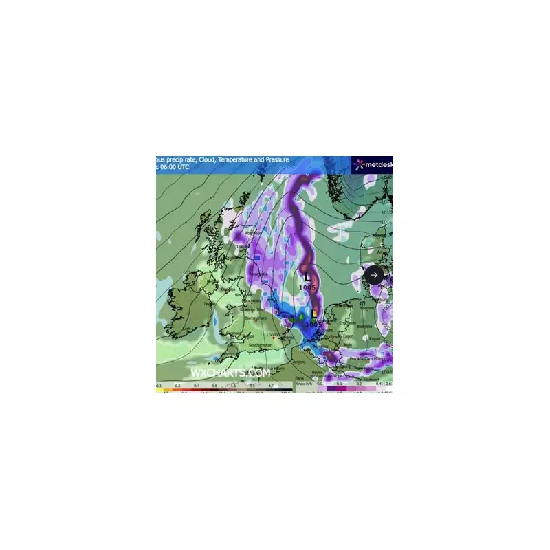 UK Snow Maps Turn Purple as 250-Mile 'Wall of Snow' Threatens