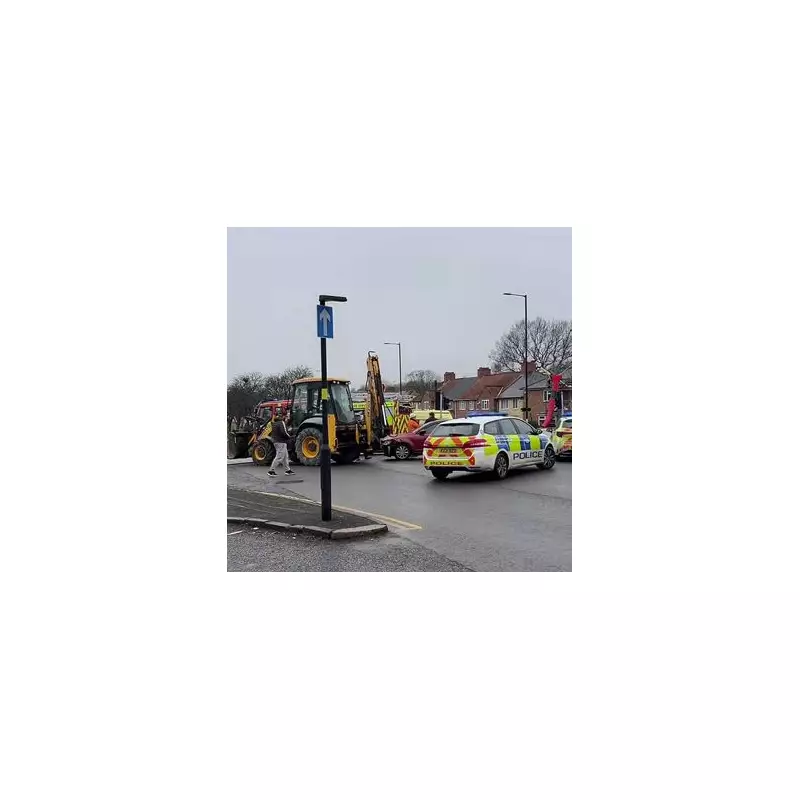 Birmingham Crash: JCB Digger and Taxi Collide on Bordesley Green East
