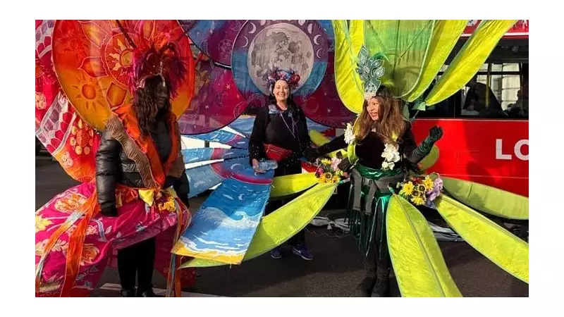 Derby Artist's Silk Carnival Costumes Shine for 300 Million at London Parade