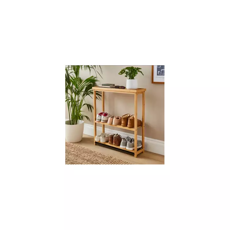 Dunelm's Stylish Bamboo Shoe Rack with 30% Discount Ideal for Compact Hallways