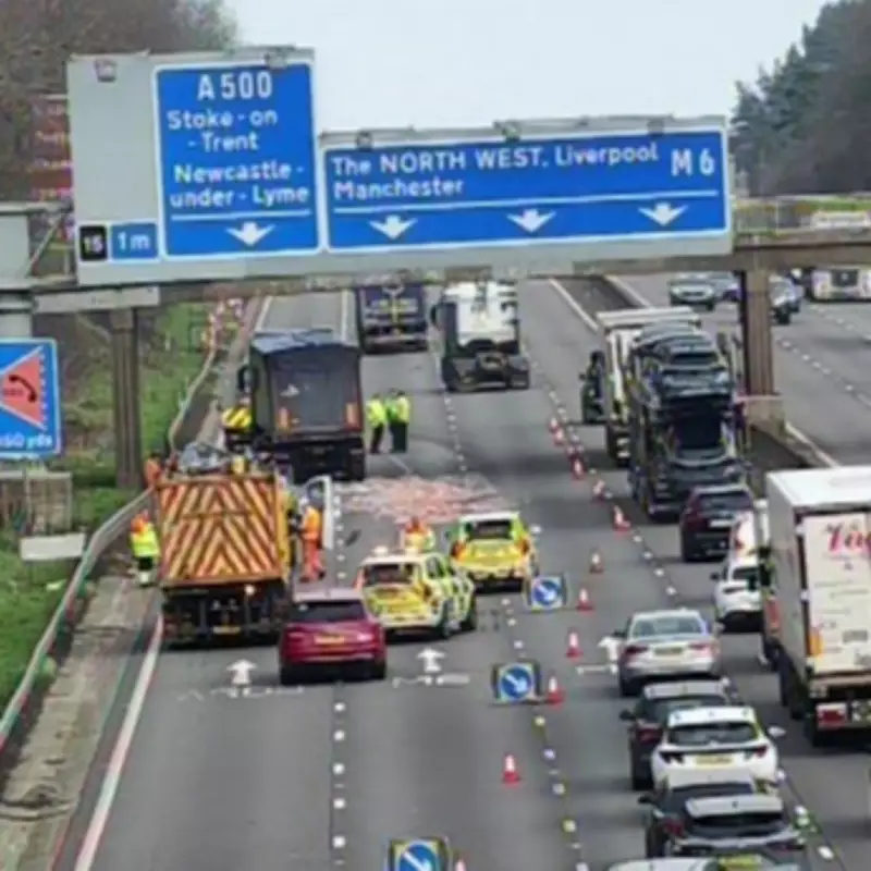 M6 Faces Two-Hour Delays After Lorry Spills Offal Across Carriageway