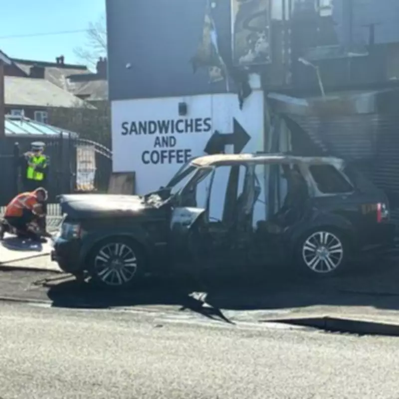 Range Rover Crashes into Darlaston Cafe, Igniting Early Morning Blaze