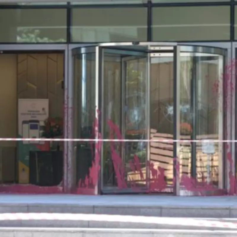 Birmingham Building Vandalised with Red Paint and Smashed Entrance