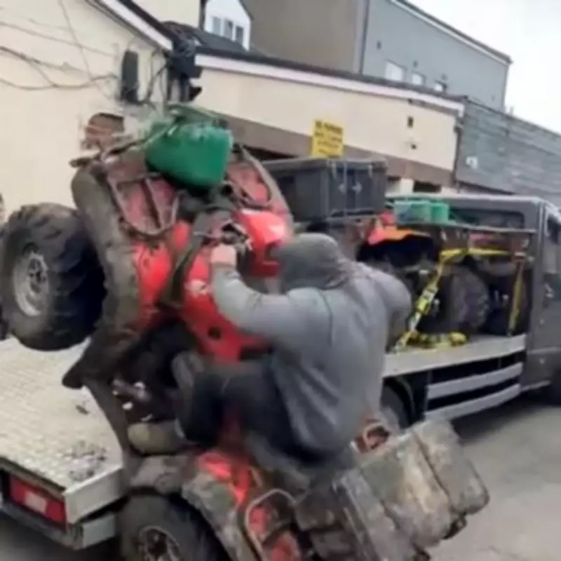 Worker's Miraculous Quad Bike Escape After Accidental Somersault Caught on Camera