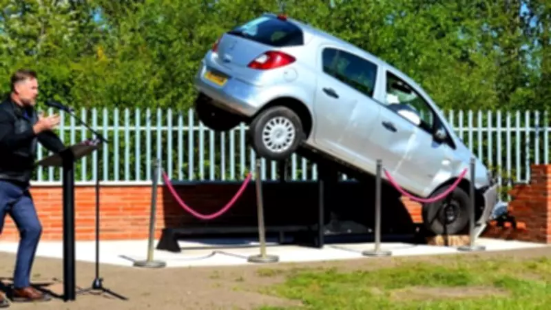 Coleg Cambria Unveils Impact Plinth Car Crash Sculpture for Road Safety