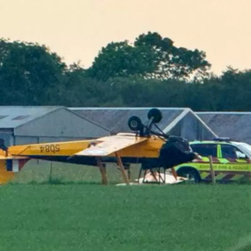 Plane Crash at Devon Aerodrome: Tiger Moth Lands Upside Down, Two Uninjured