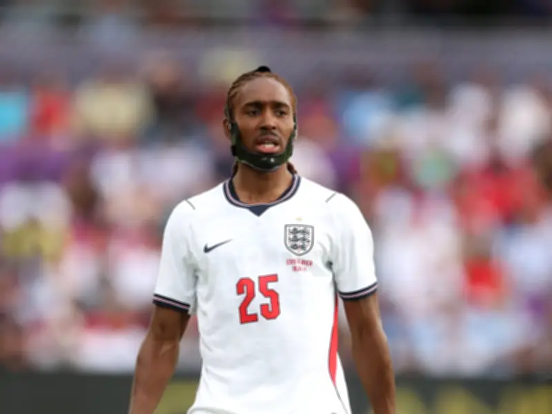 Djed Spence Wearing Protective Jaw Guard for England at World Cup 2026