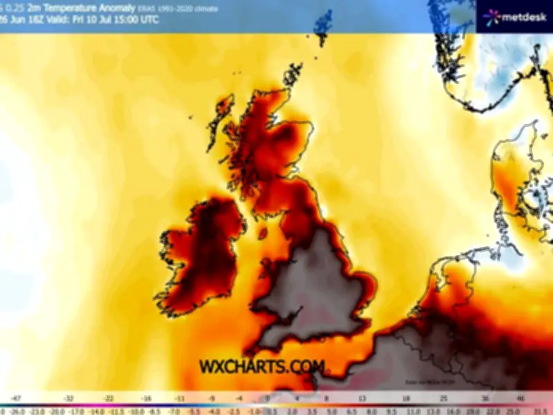 UK Weather Maps Show 38C Heatwave Forecast for Midlands in July