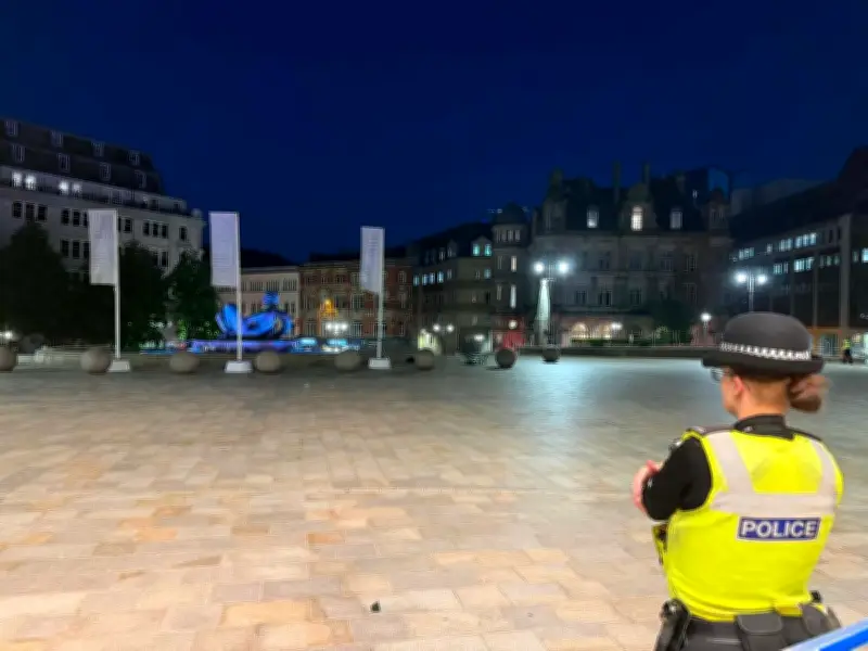 Victoria Square in Birmingham Sealed Off by Police with Helicopter Overhead